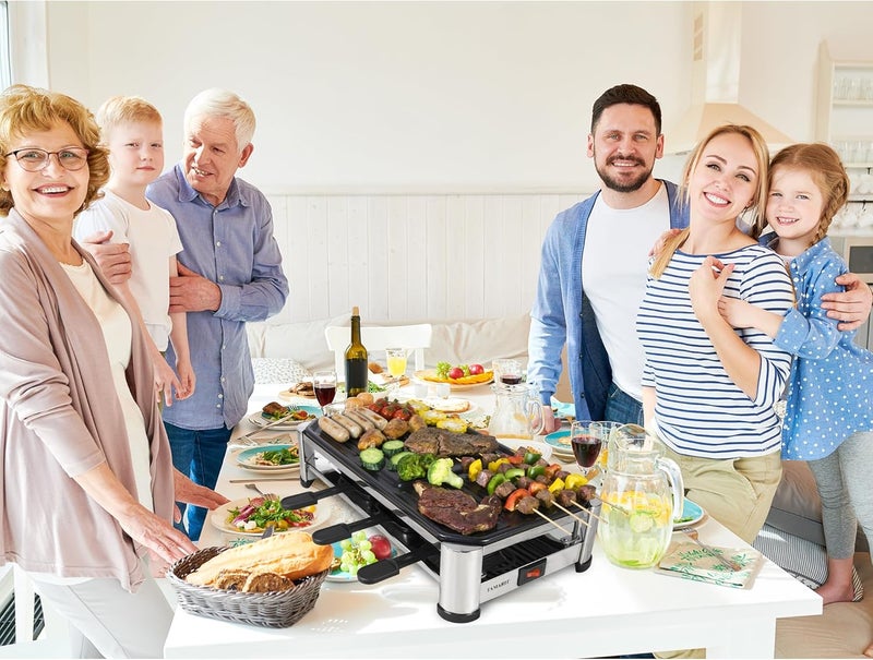 Tamarit 8-Person Raclette Grill, Electric Party Grill with Nonstick Plate, 8 Pans and Spatulas, 1500 W (Indoor), Stainless Steel - Image 4